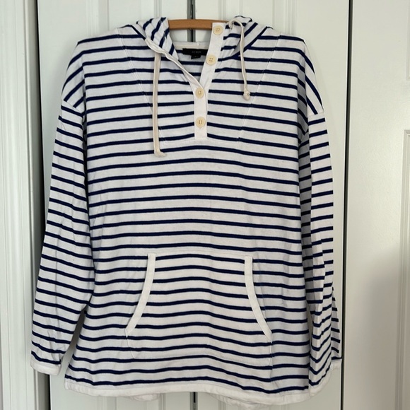 J. Crew Striped pullover Henley Hoodie beach classic casual nautical - Picture 2 of 4